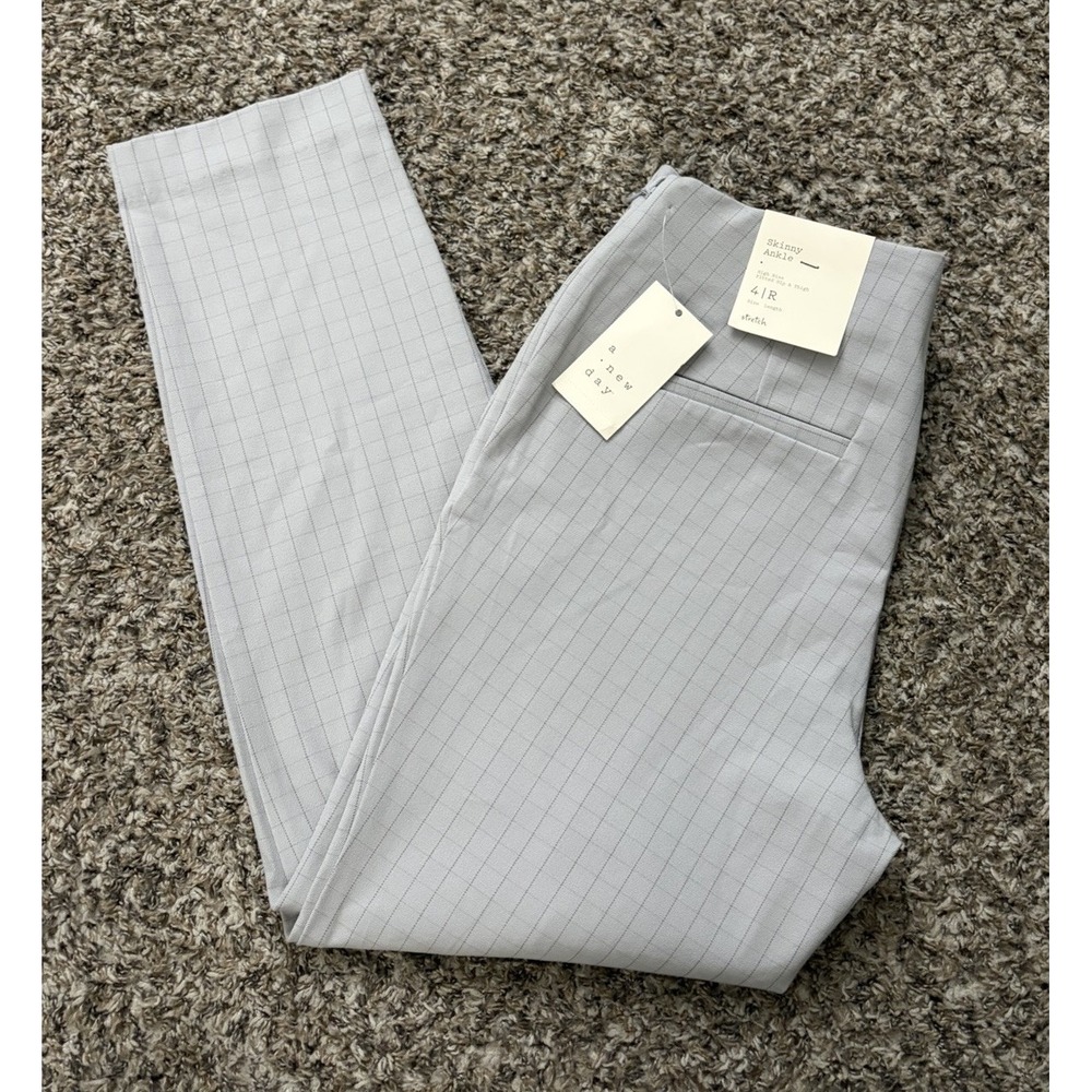 A New Day Striped Gray Cotton Stretch Fitted Hip Pants NWT Women's Size  4